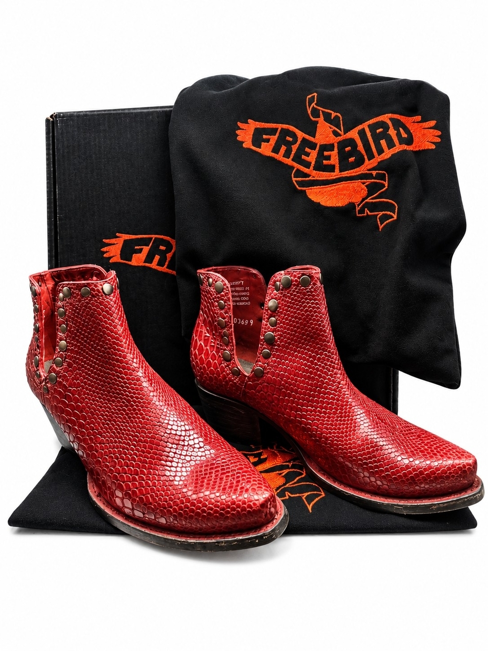 Freebird by Steven Red "Mandy" Snake-Embossed Leather Ankle Booties